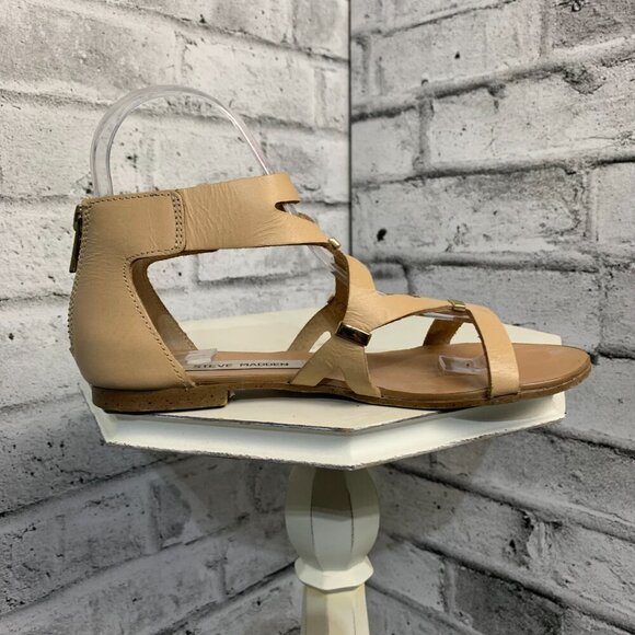 Steve Madden Comma Strappy Flat Tan Leather Sandals - Picture 3 of 9